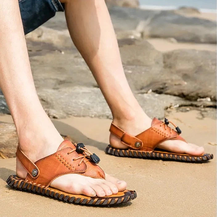 38-48 Plus Size Mens Real Leather Flip Flops Sandals Slipper Beach Holiday Shoes