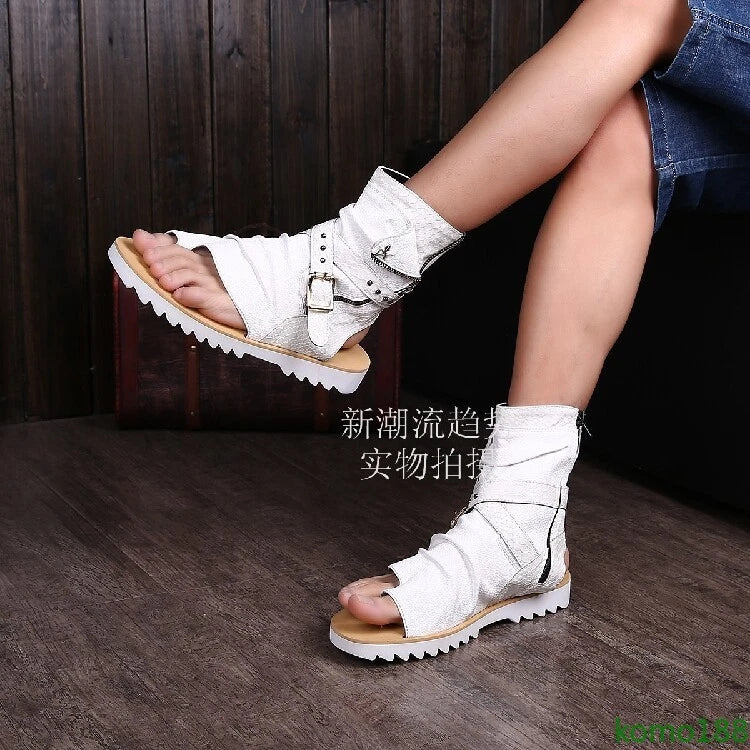 Men's Roman Sandals High Top leather  Flip Flop Gladiator Buckle Shoes Slingback