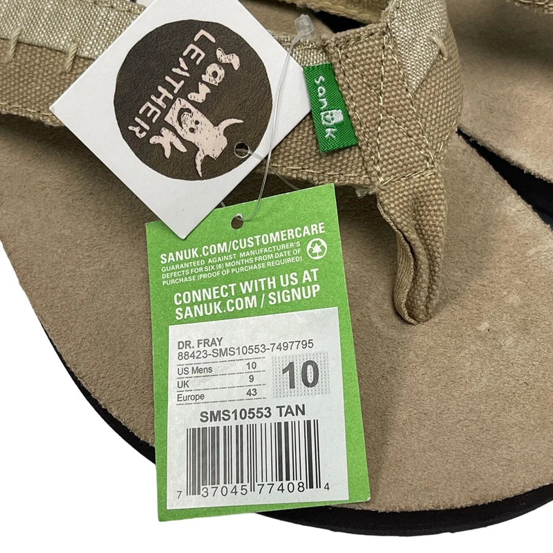 Sanuk Flip Flops Mens Brown Suede Leather Canvas Comfort Slipper Sandals Dr Fray
