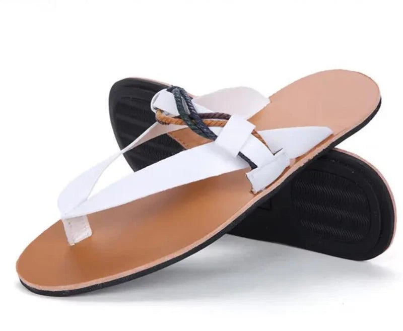 Mens Summer Clip Toe Strappy Sandals Flat Roman Shoes Beach Thong Shoes Slippers