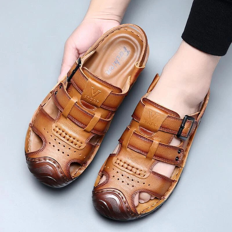 Summer Men's Closed Toe Slippers Faux Leather Outdoor Holiday Sandals Beach 2025
