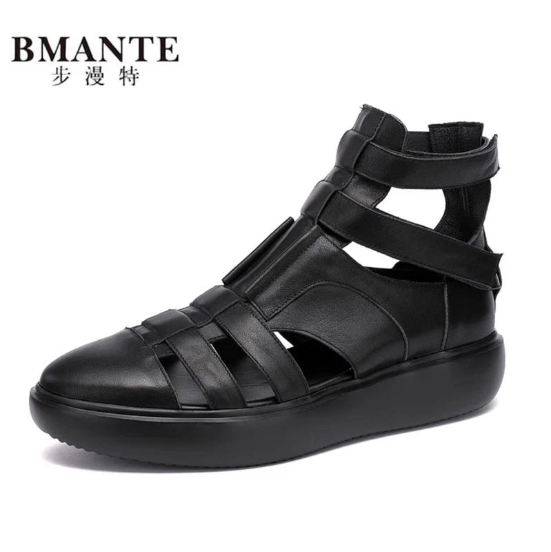 Men's Fashion Gladiator Leather Closed Toe Roman Sandals Classic Platform Shoes