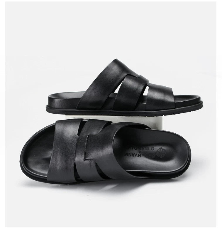 Summer Open Toe Real Leather Mens Sandals Slippers Flats Shoes Beach Roman Style