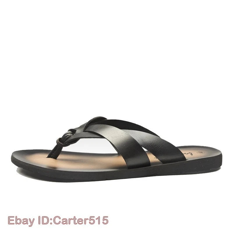 Summer Sandals New Men's Flip Flops Beach Shoes Leather Flats Casual Slippers