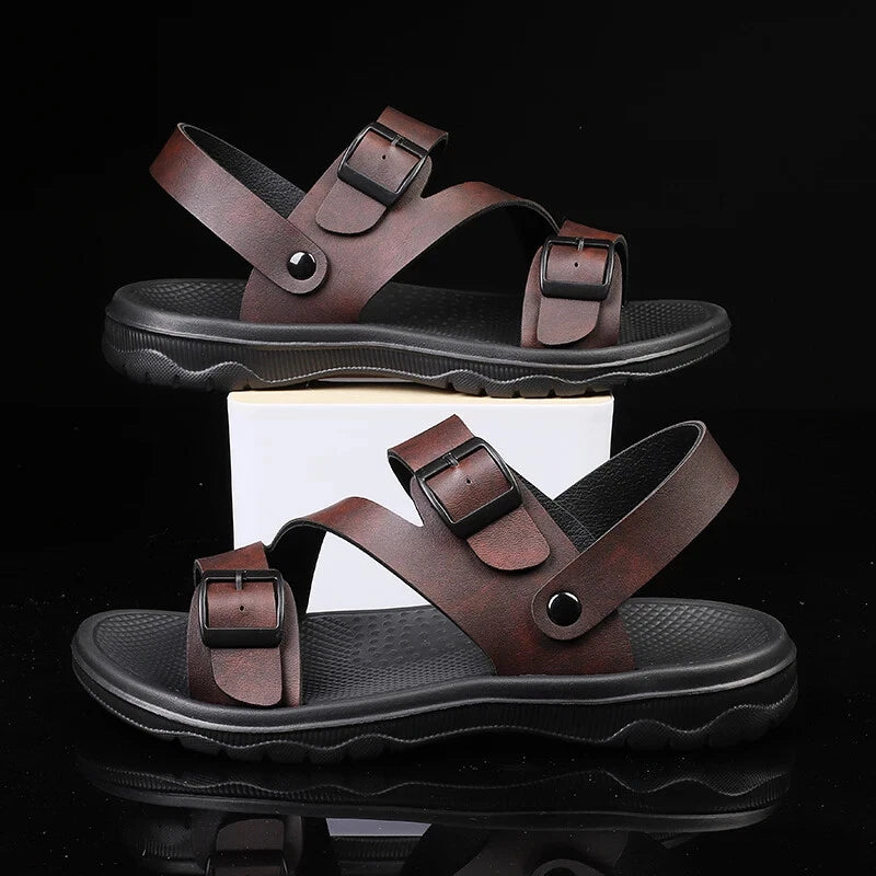 Male Leather Sandals Summer Breathable Slippers Casual Outdoor Flat Beach Shoes