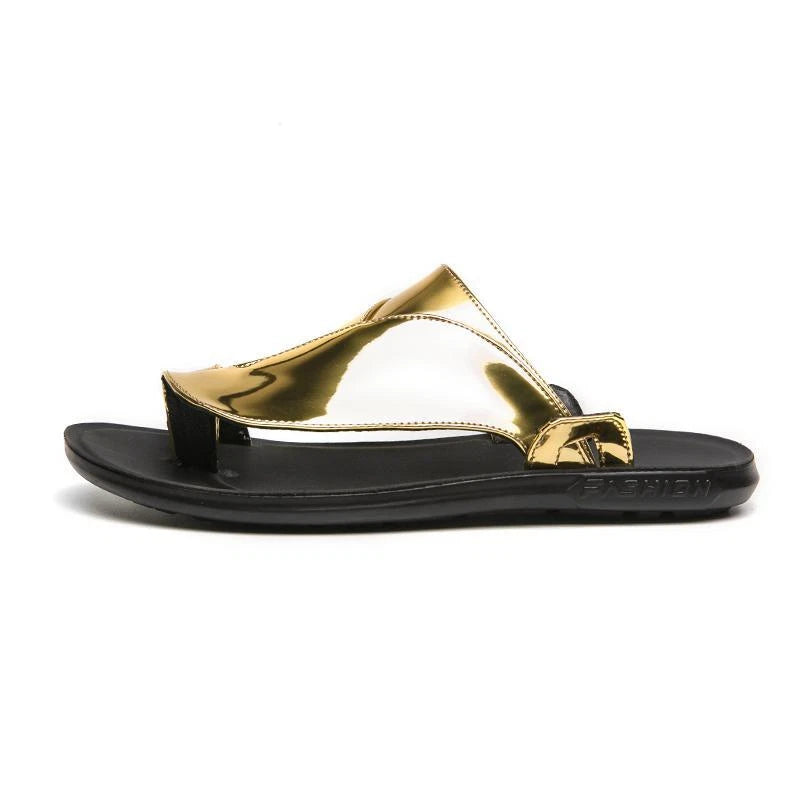 Roman Men's Flats Sandals Open Toe Fashion Summer Gold Slippers Beach Shoes Hot