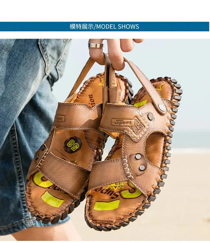 Open Toe Hollow Out Leather Mens Slippers Sandals Beach Holiday Summer Slingback