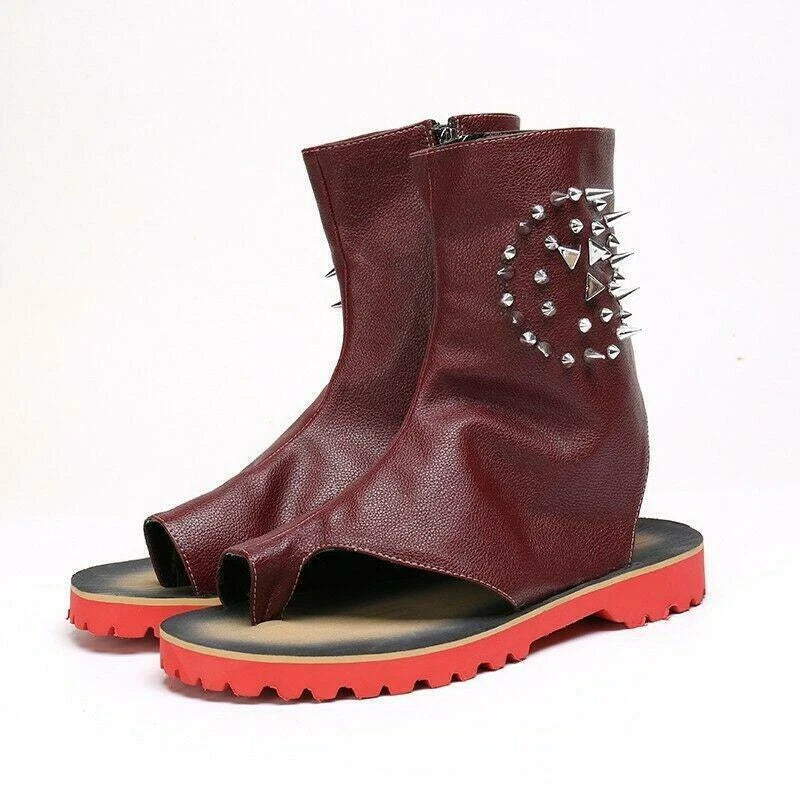 Rivet Gladiator Men's Leather Shoes Sandals High Top Boot Roma Open Toe Clip Toe