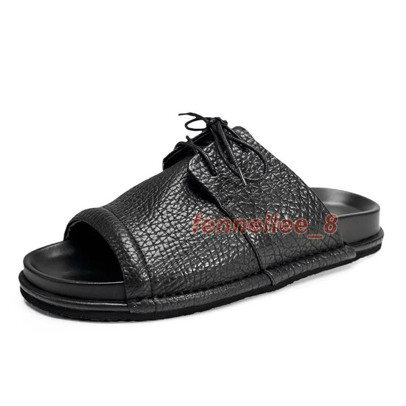 Mens Real Leather Cowhide Open Toe Casual Outdoor Beach Holiday Sandals Slippers