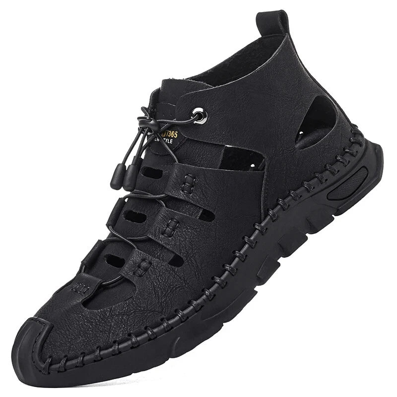 Men High Top Roman Sandals Leather Light Casual Slippers Breathable Beach Shoes