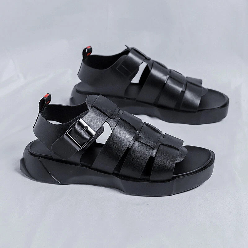 Men's Leather Slippers Slip On Mules Shoes Roman Sandals Outdoor Leisure Beach