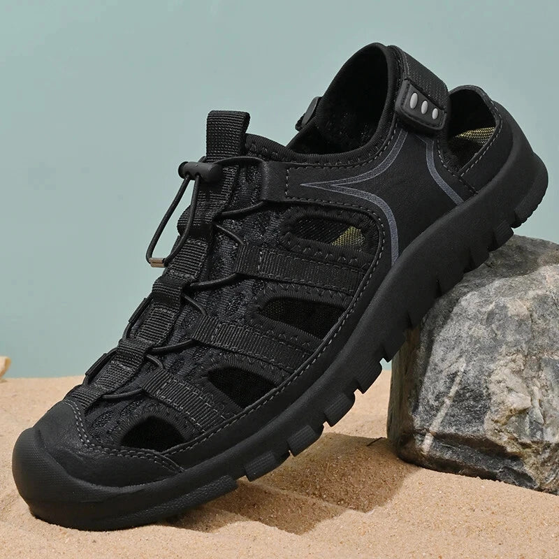 Men's Summer Sandals Hollow Breathable Flats Slippers Outdoor Beach Shoes
