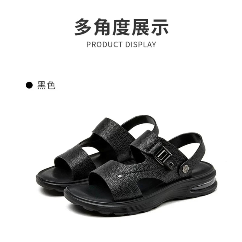 Open Toe Sandal Slingback Flats Slipper Real Leather Men Beach Shoes Roman Style