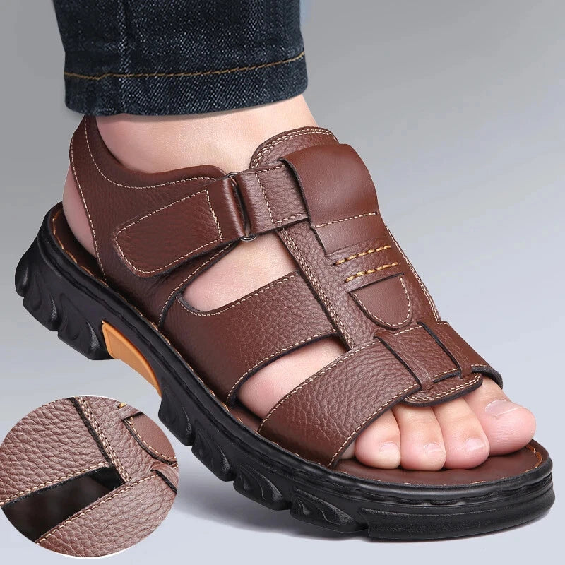 Summer men's Soft Leather Sandals Lightweight Outdoor Comfort Beach Casual Shoes