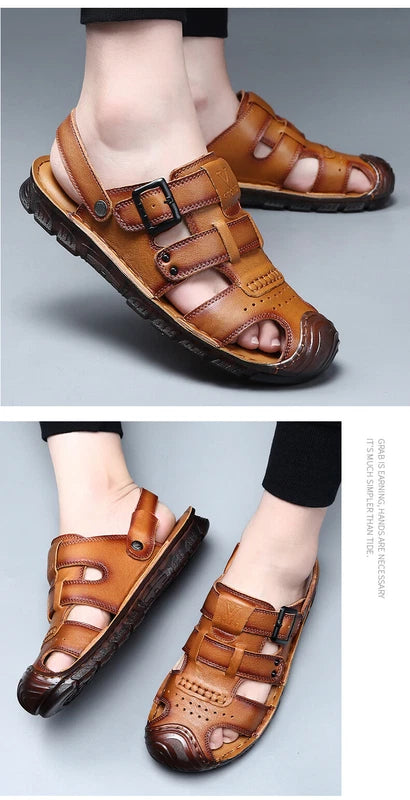 Men's Closed Toe Hollow Out Buckle Slingback Slippers Sandals Summer Beach Shoes