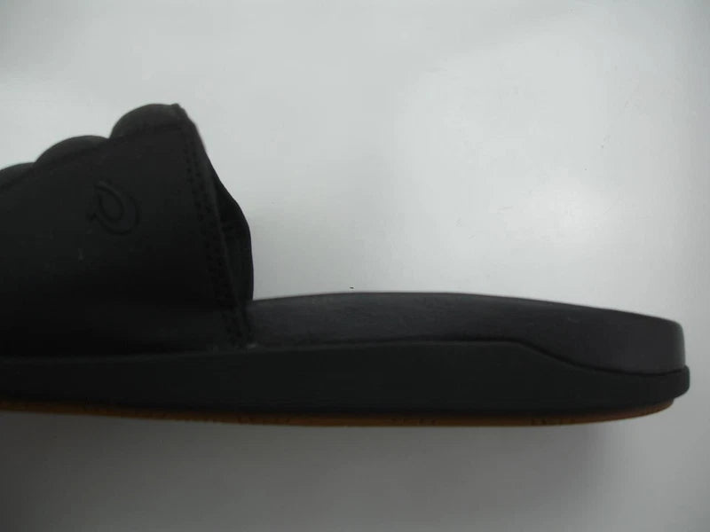 Men's sz 13 M OluKai Maha 'Olu Slides Sandals Black Slip-On Slipper Gym Shower