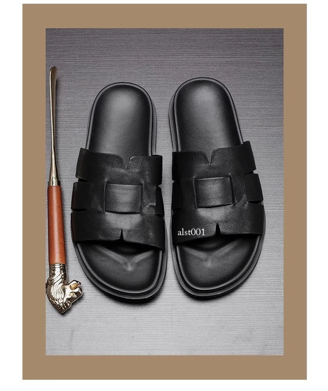 Summer New Men's Slippers Casual Breathable Beach Sandals Flat Leather Slippers