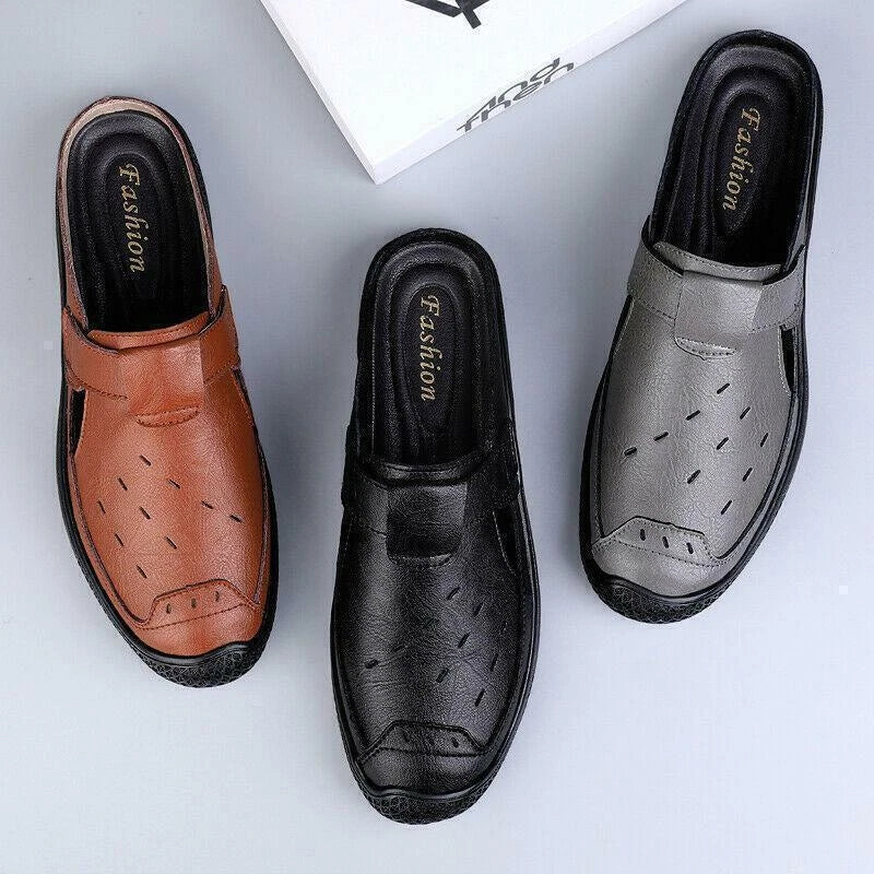 Men's Faux Leather Sandals Slip On Slippers Hollow Out Slingbacks Casual Outdoor