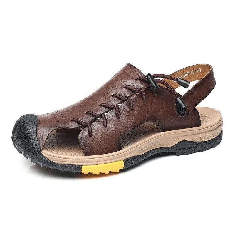 Summer Men's Flat Faux Leather Closed Toe Sandals Beach Outdoor Casual Slippers