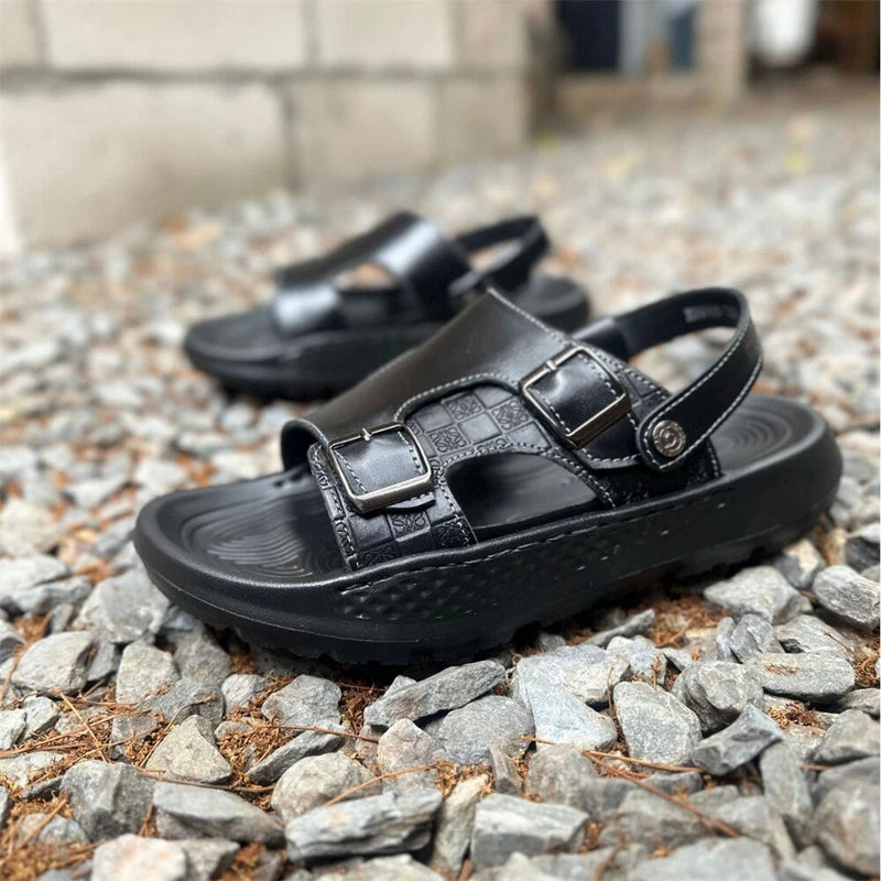 Men's Genuine Leather Open Toe Sandals Slippers Comfort Non-Slip Beach Sandals