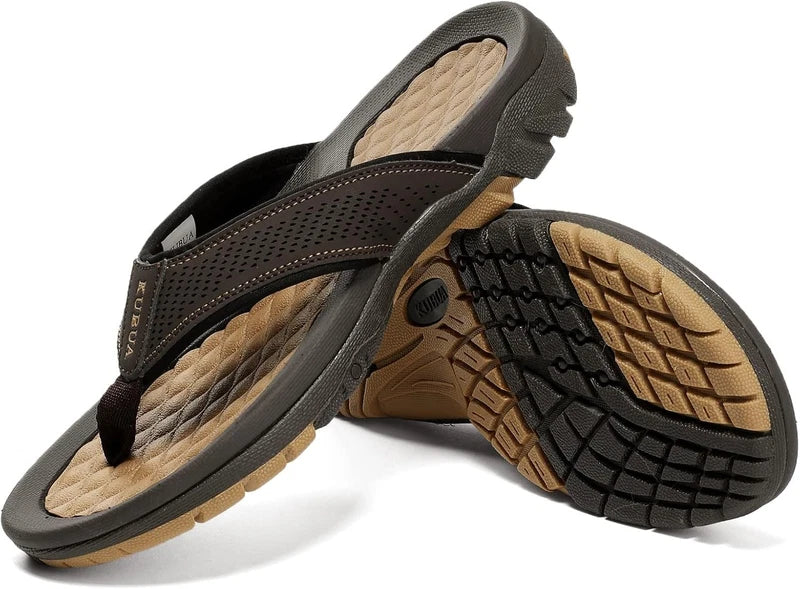 KUBUA Men's Beach Flip-Flops Water Sandals Outdoor Athletic Thong Sandal...