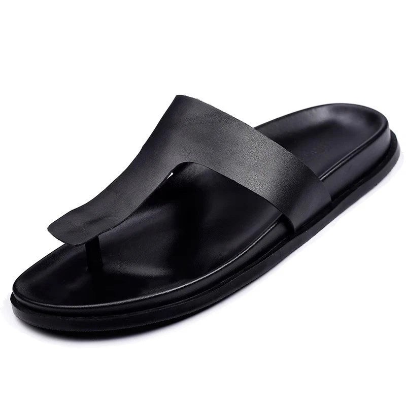 Men Leather Beach Summer Sandals Flip Flops British Beach Shoes Holiday Slippers
