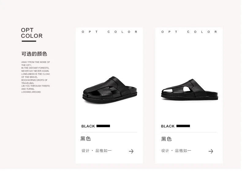 Mens Cowhide Slippers Outdoor Breathable Sandals Anti Slip Beach Casual Slippers