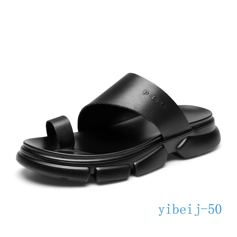 2025 Men's Sandals Shoes Slippers Leather Casual Flip Flops Platform Beach Shoes