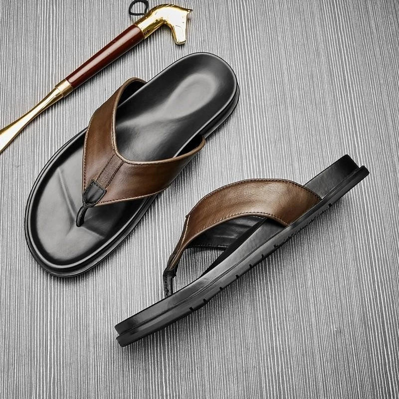 Fashion Men's Clip Toe Leather Slippers Flats Beach Holiday Casual Sandals Shoes