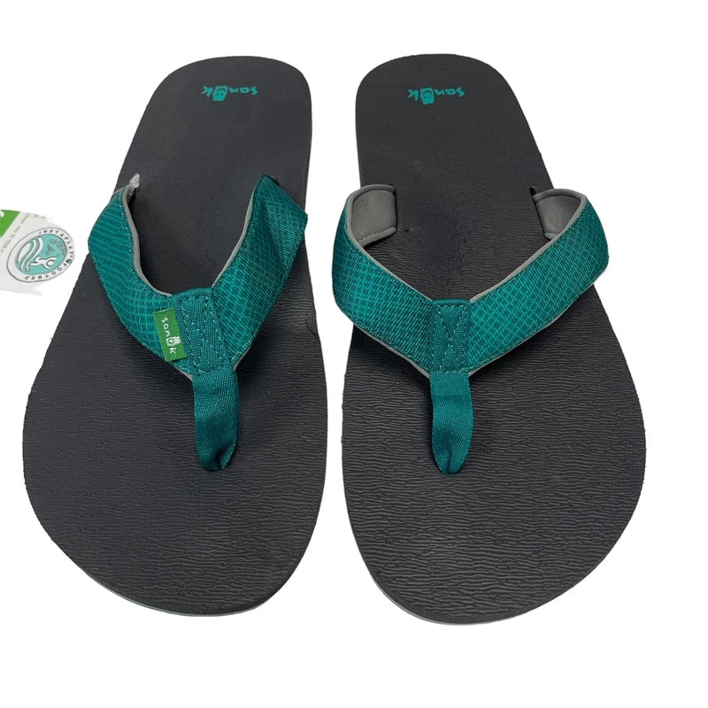 Sanuk Flip Flops Mens 14 Teal Gray Comfort Sandals Off The Grid Yoga Mat Slipper