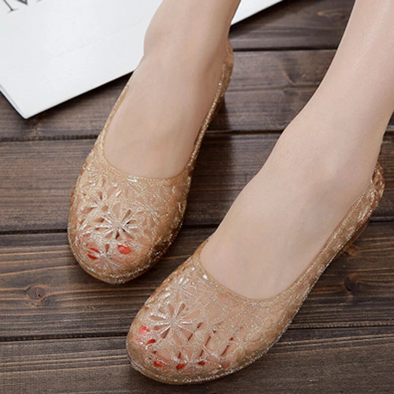 Womens Summer Jelly Sandals Hollow Out Shoes Glitter Crystal Mesh Slippers Size