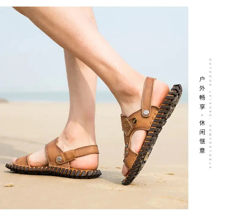Open Toe Hollow Out Leather Mens Slippers Sandals Beach Holiday Summer Slingback