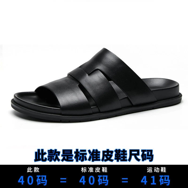 Summer Open Toe Real Leather Mens Sandals Slippers Flats Shoes Beach Roman Style