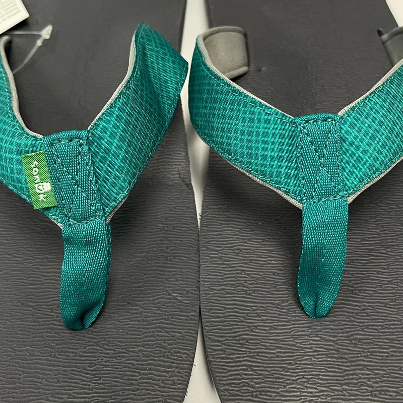 Sanuk Flip Flops Mens 14 Teal Gray Comfort Sandals Off The Grid Yoga Mat Slipper