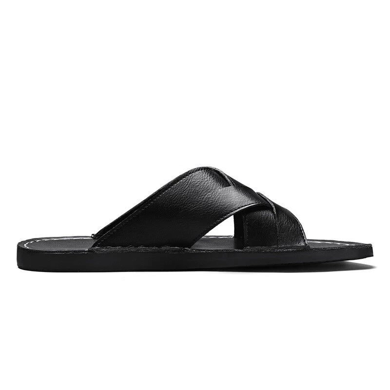 New Mens Casual Leather Sandals Close toe Beach Slippers Slides Outdoor Shoes