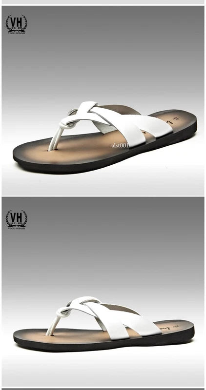 Summer Sandals New Men's Flip Flops Beach Shoes Leather Flats Casual Slippers Sz