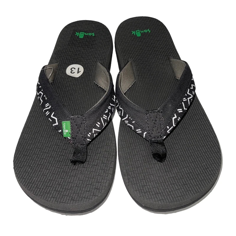 Sanuk Flip Flops Mens Black Canvas Comfort Sandals Slipper Beer Cozy Light Funk