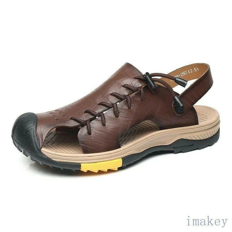 Men's Closed Toe Slip On Hollow Out Slipper Sandals Beach Casual Faux Leather SZ