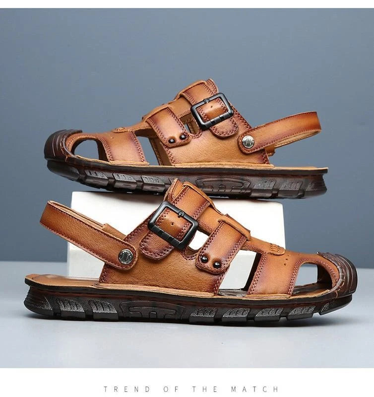 Summer Men's Closed Toe Slippers Faux Leather Outdoor Holiday Sandals Beach 2025