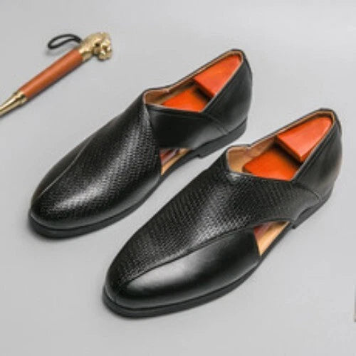 Mens Hollow Out Sandals Summer Breathable British Woven Leather Sandals Sz