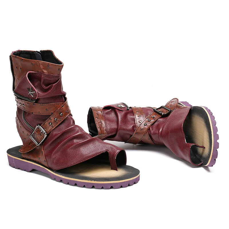 Men's Vintage Roman Sandals High Top Flip Flop Gladiator Buckle Shoes Slingback