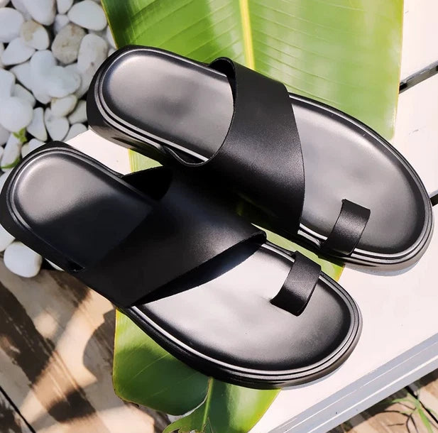 Men's Shoes Slippers Leather Casual Flip Flops Platform Sandals Beach Shoes