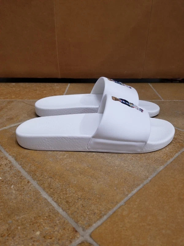 POLO Ralph Lauren Bear Logo White Beach Pool Slides Sandals Slipper Mens Size 12
