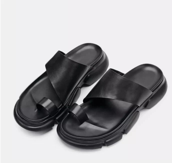 Men's Leather Sandals Shoes Slippers Casual Flip Flops Platform Beach Fashion