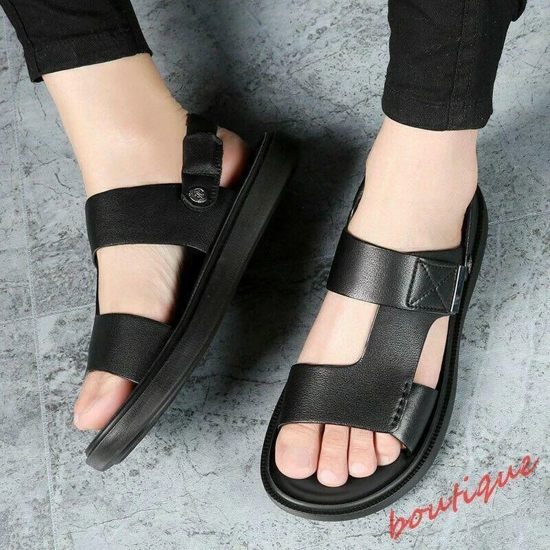 Men Open Toe Faux Leather Beach Sandals Non-slip Casual Outdoor Slipper Shoes SZ