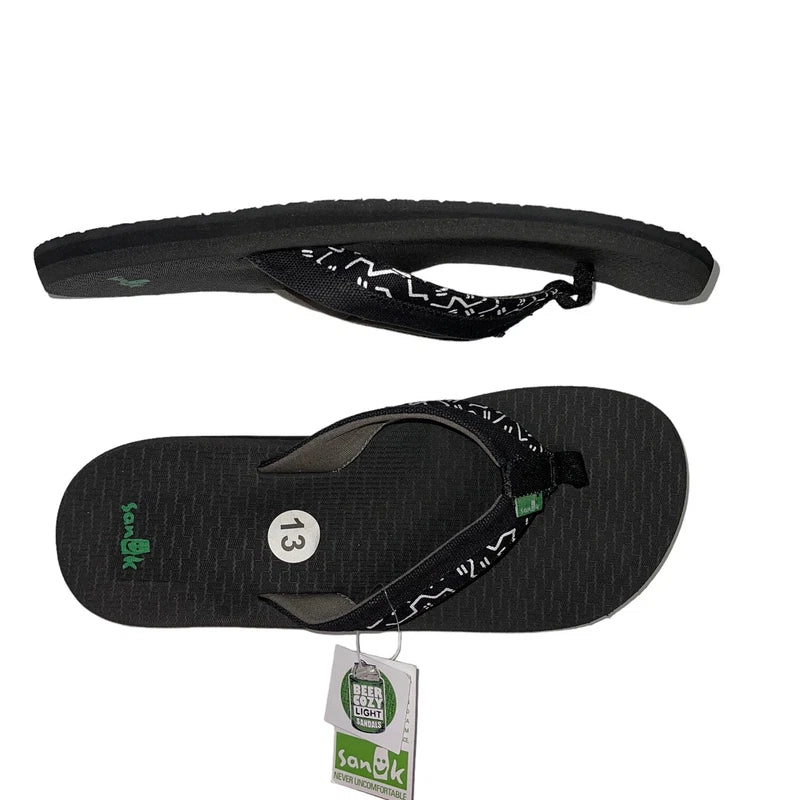 Sanuk Flip Flops Mens Black Canvas Comfort Sandals Slipper Beer Cozy Light Funk