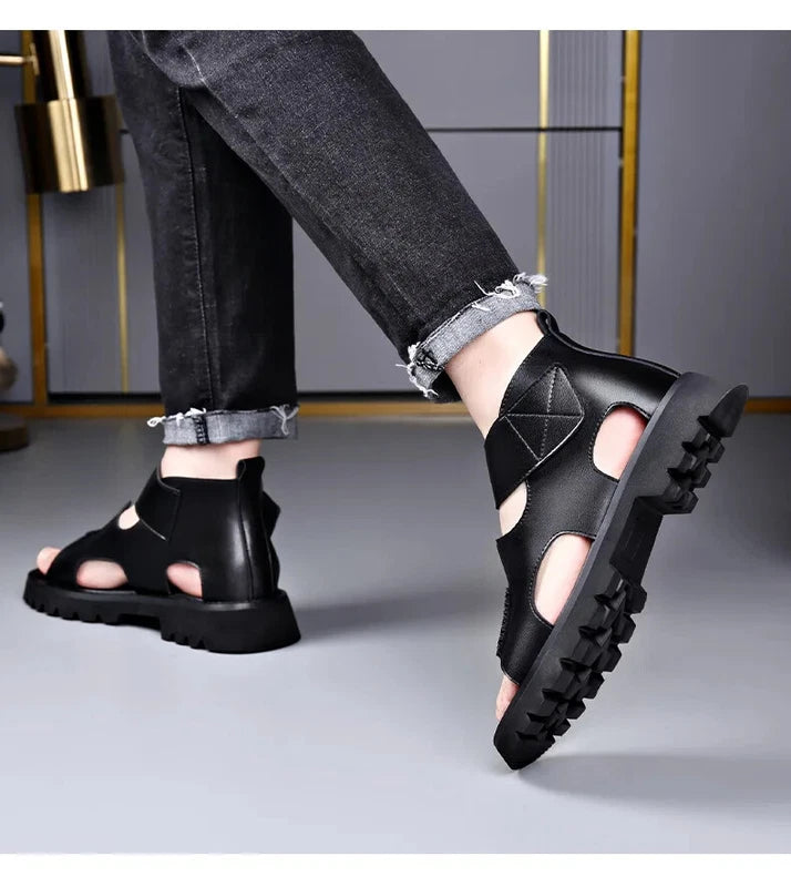 Men Leather Sandals Summer Breathable Roman Beach Shoes Light Soft Sole Slippers