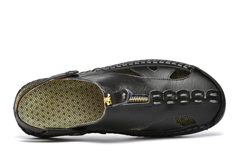 Men's Anti-Slip Leather Sandals, Closed Toe Outdoor Summer Beach Shoes