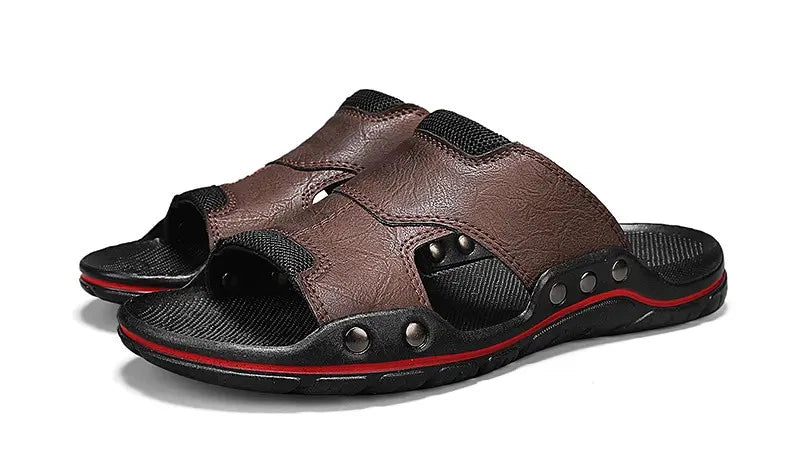 Mens Slippers Sandals Open Toe Fashion PU Leather Beach Holiday Summer Flats New