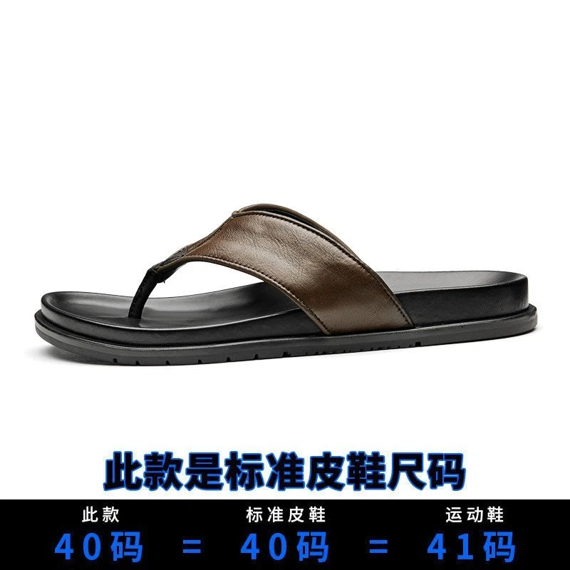 Personality Mens Flip Flops Real Leather Sandal Slipper Flat Beach Holiday Shoes